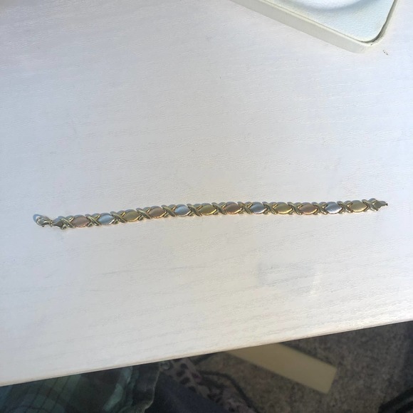 Vintage 90s JcPenney OTC 10K White Gold XO Bracelet & Earrings Set - Picture 4 of 15